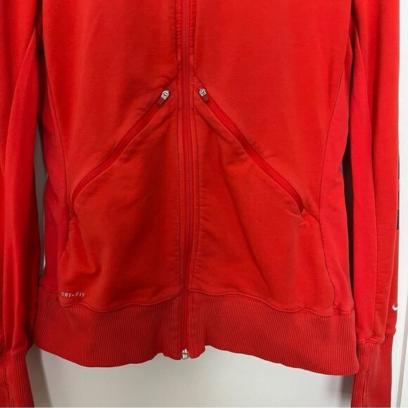 Nike Dri Fit Hoodie Womens Sz Large Red Full Zip Logo Athletic Gym Workout - Picture 3 of 13